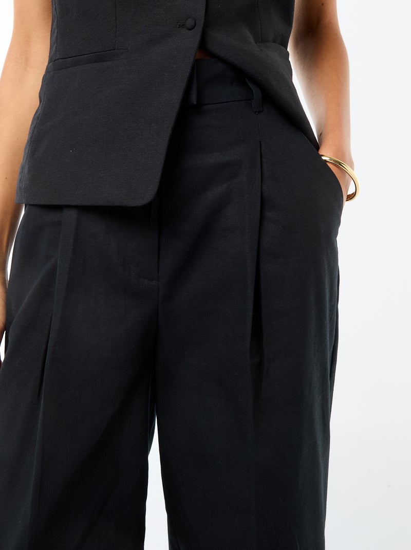 Pantalon large de cérémonie en lin mélangé Noir - Kiabi