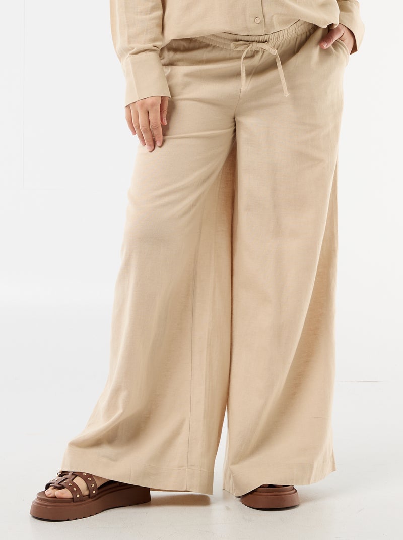 Pantalon large de maternité en lin mélangé Beige - Kiabi