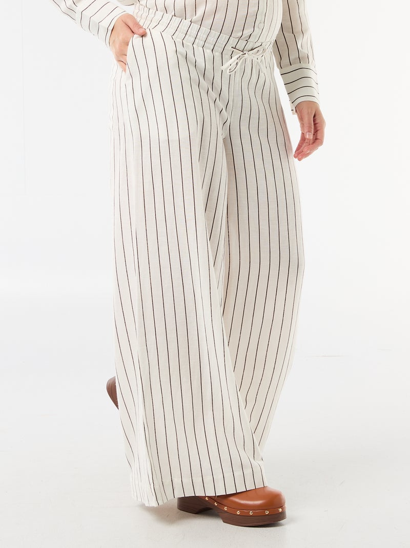 Pantalon large de maternité en lin mélangé Blanc - Kiabi