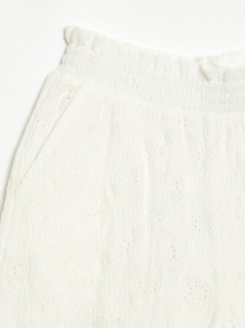 Pantalon large en broderie anglaise Blanc - Kiabi