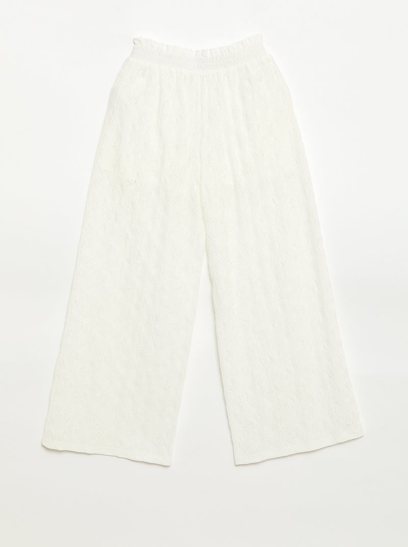 Pantalon large en broderie anglaise Blanc - Kiabi