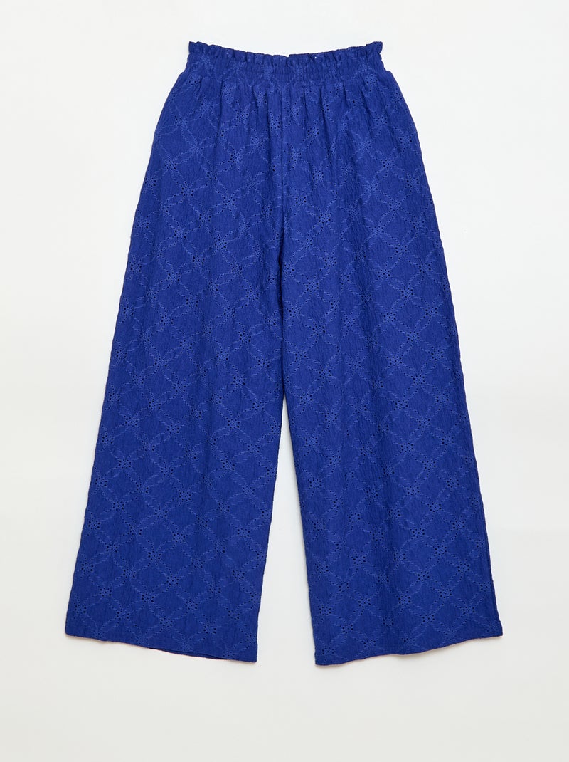 Pantalon large en broderie anglaise Bleu - Kiabi