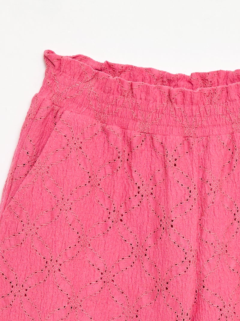 Pantalon large en broderie anglaise Rose - Kiabi