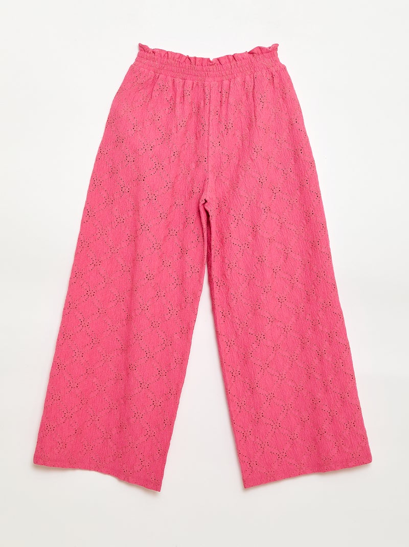 Pantalon large en broderie anglaise Rose - Kiabi