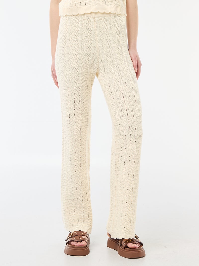 Pantalon large en crochet Beige - Kiabi