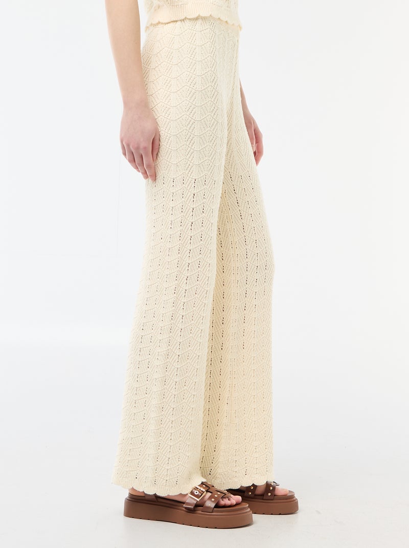 Pantalon large en crochet Beige - Kiabi