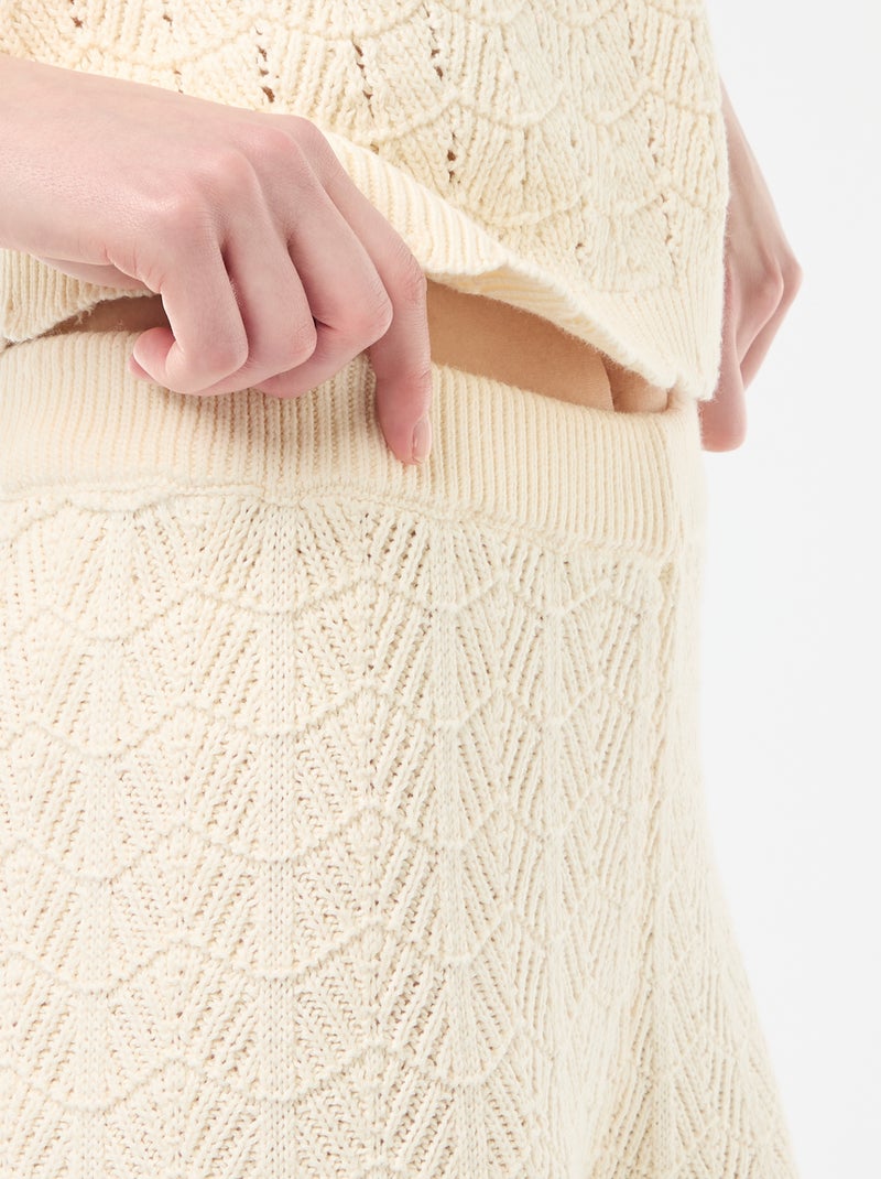 Pantalon large en crochet Beige - Kiabi