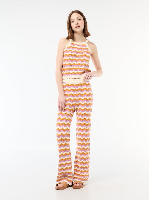 Pantalon large en crochet tricolore - Kiabi