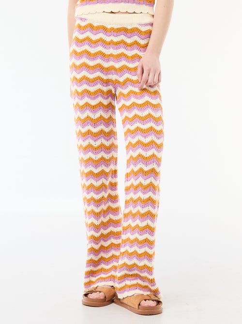 Pantalon large en crochet tricolore - Kiabi