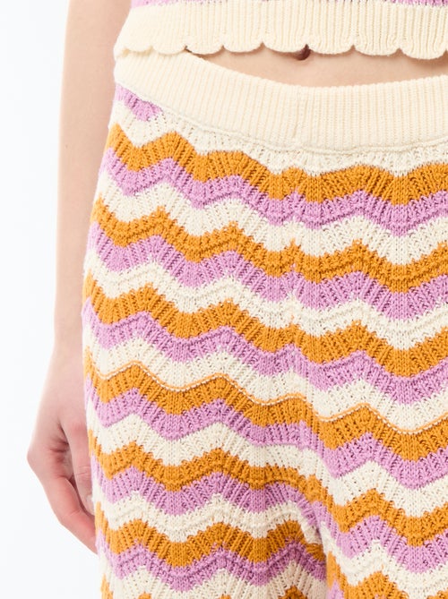 Pantalon large en crochet tricolore - Kiabi