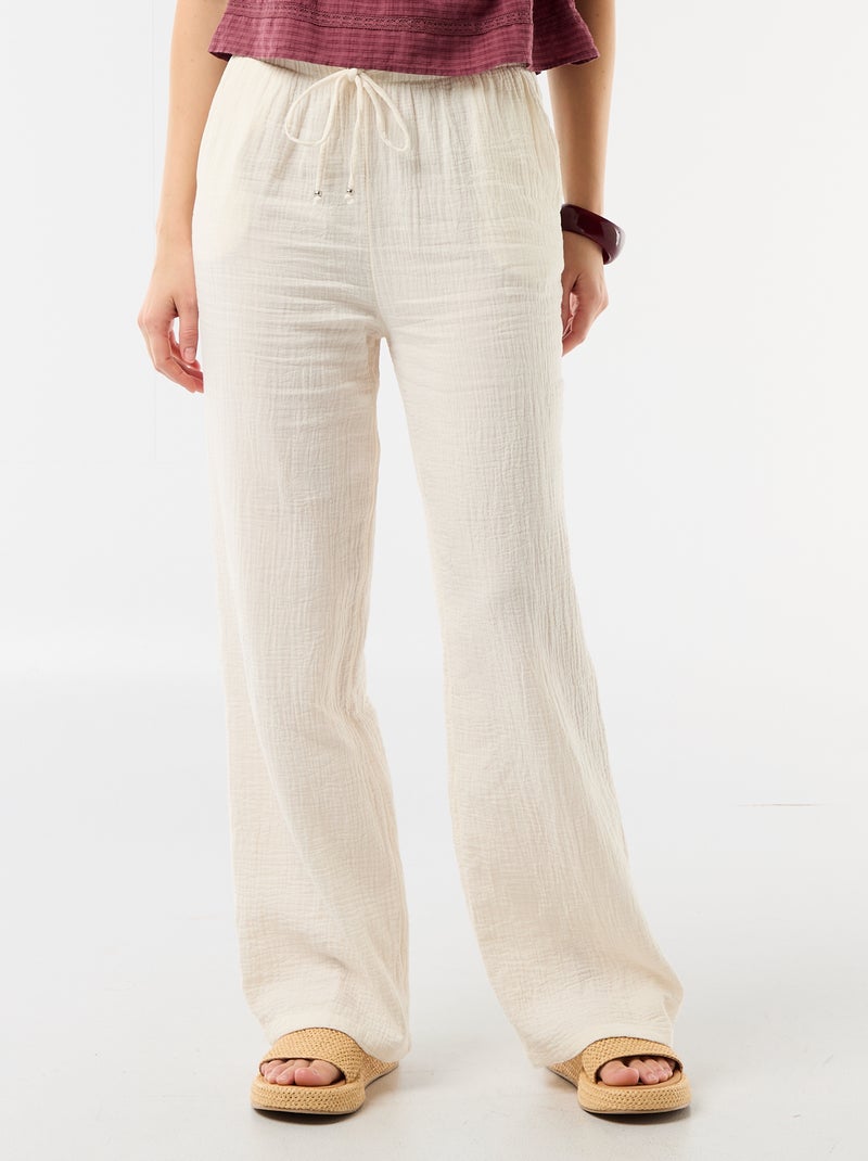Pantalon large en gaze de coton Blanc - Kiabi