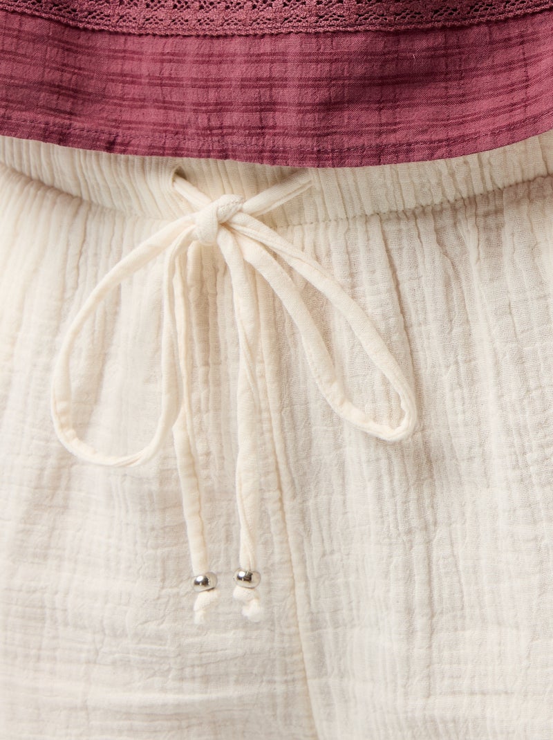 Pantalon large en gaze de coton Blanc - Kiabi