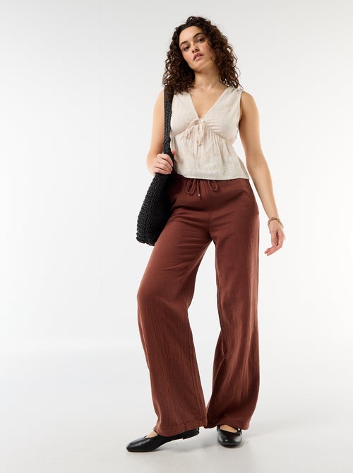 Pantalon large en gaze de coton - Kiabi