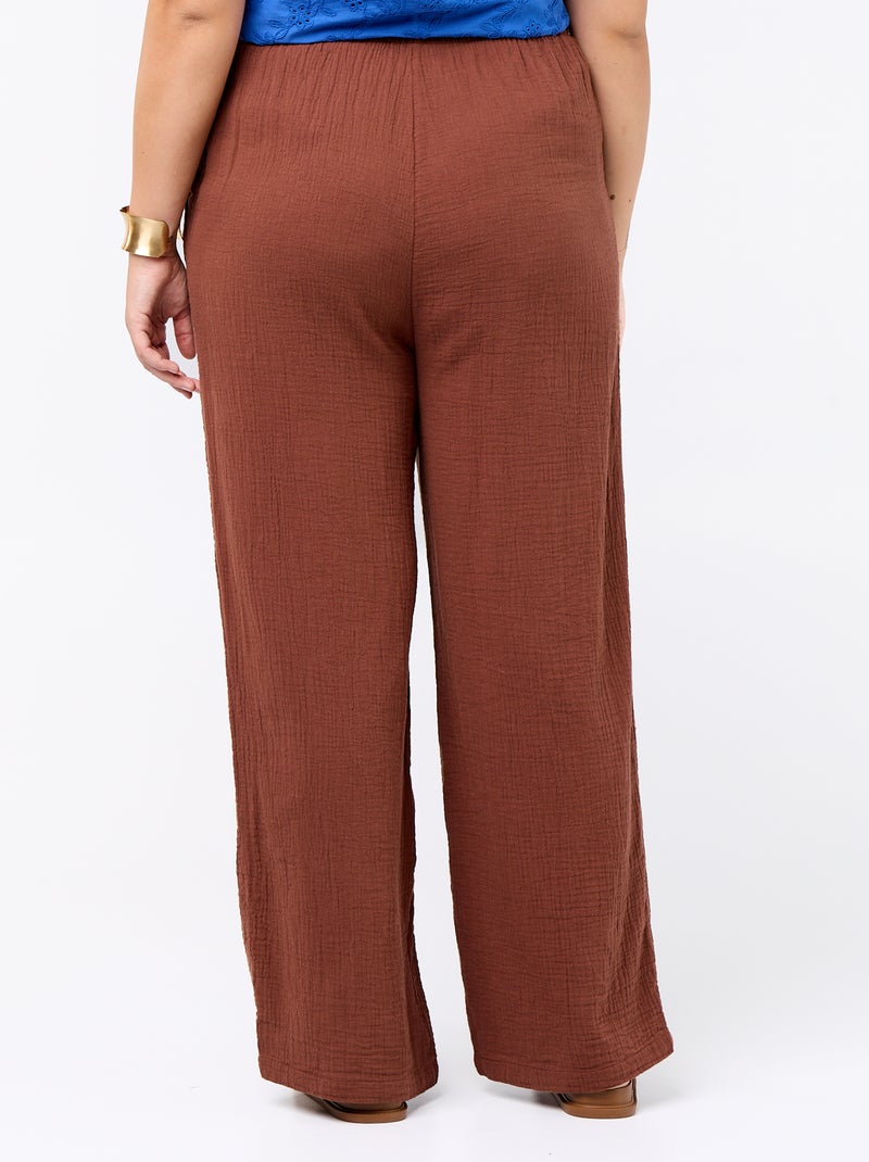 Pantalon large en gaze de coton Marron - Kiabi