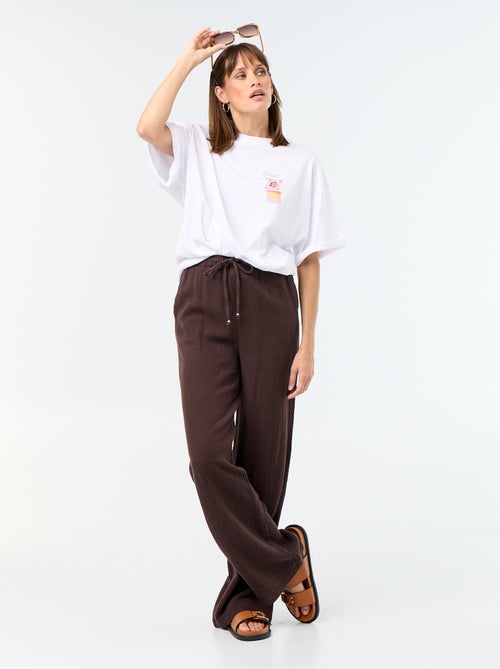 Pantalon large en gaze de coton - Kiabi