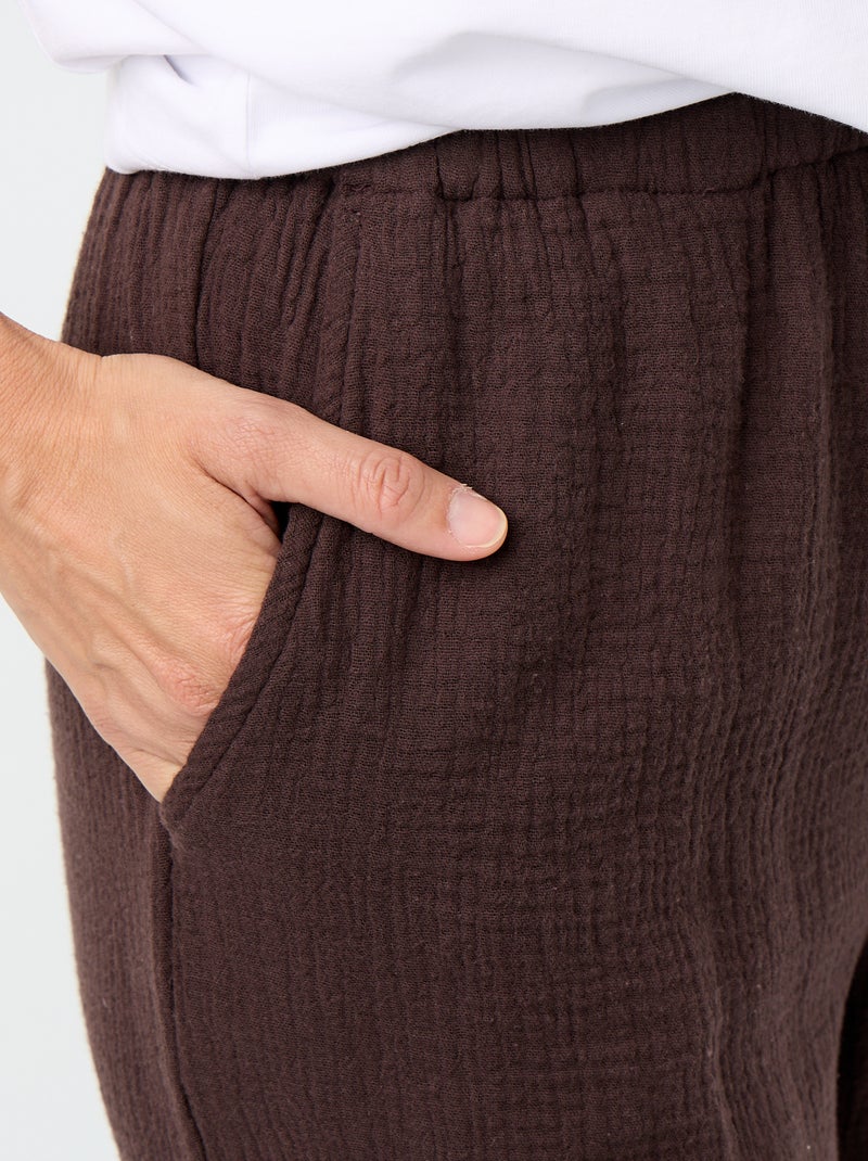 Pantalon large en gaze de coton Marron - Kiabi