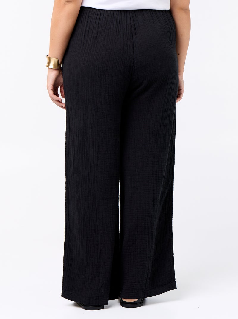 Pantalon large en gaze de coton Noir - Kiabi