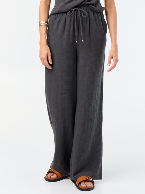 Pantalon large en gaze de coton - Kiabi