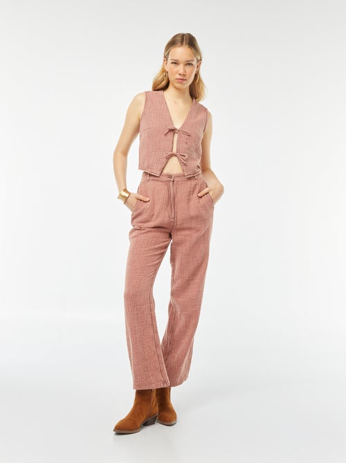 Pantalon large en gaze de coton - Kiabi