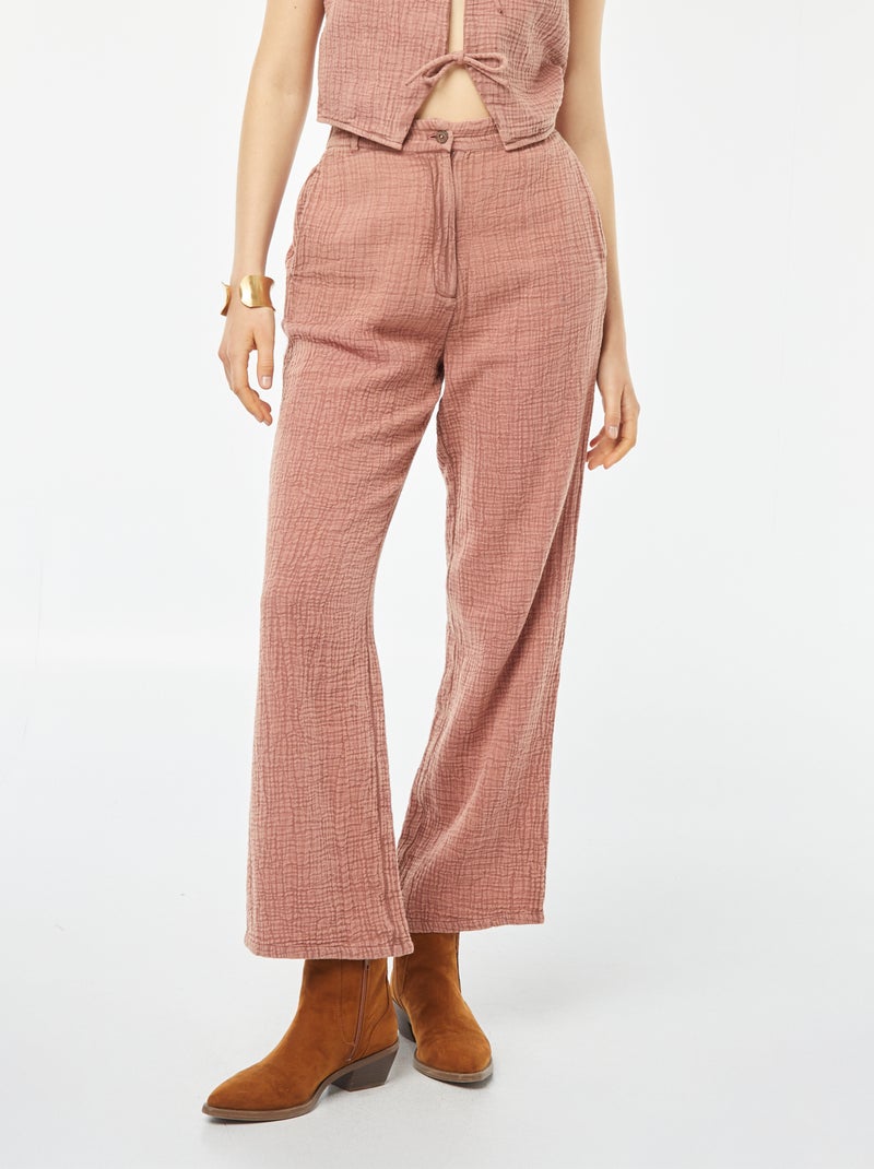 Pantalon large en gaze de coton Rose - Kiabi