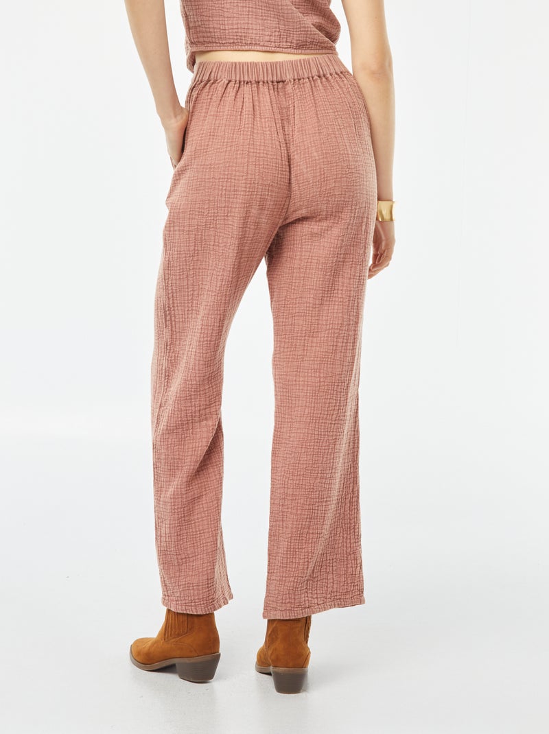 Pantalon large en gaze de coton Rose - Kiabi