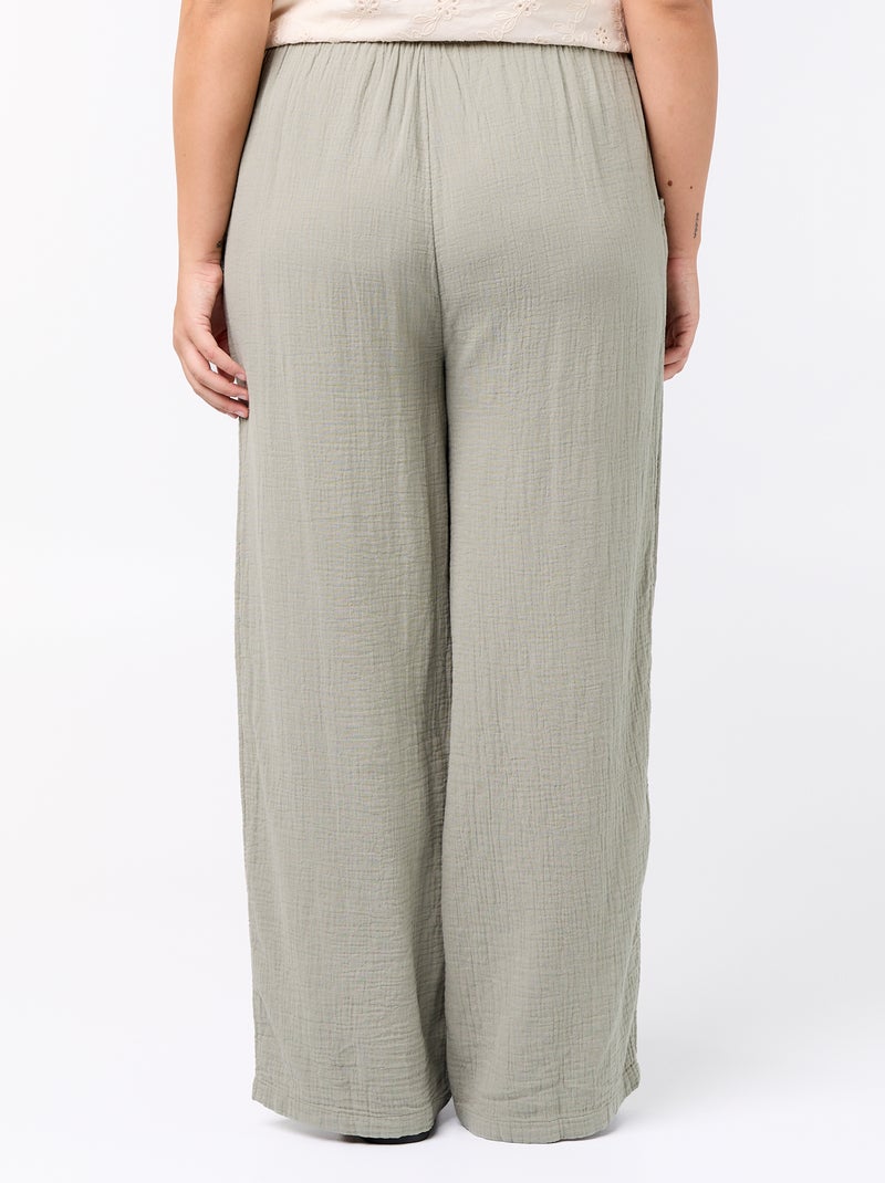 Pantalon large en gaze de coton Vert - Kiabi