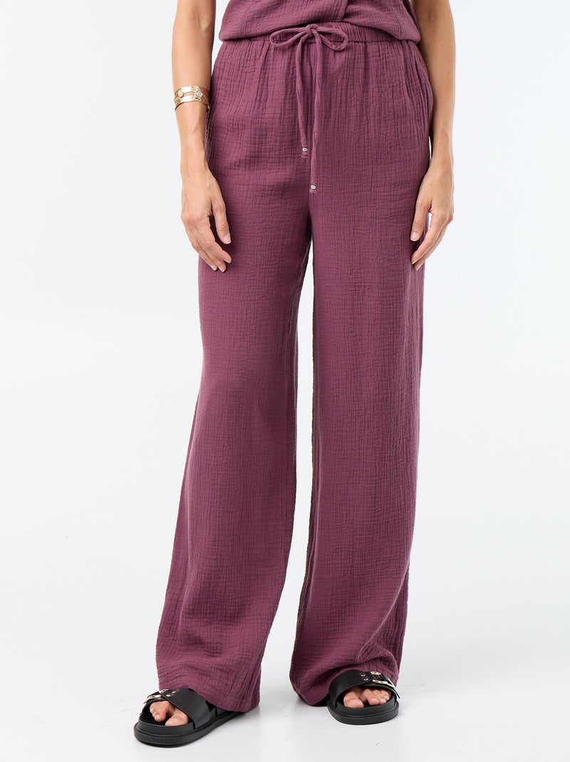 Pantalon large en gaze de coton Violet - Kiabi