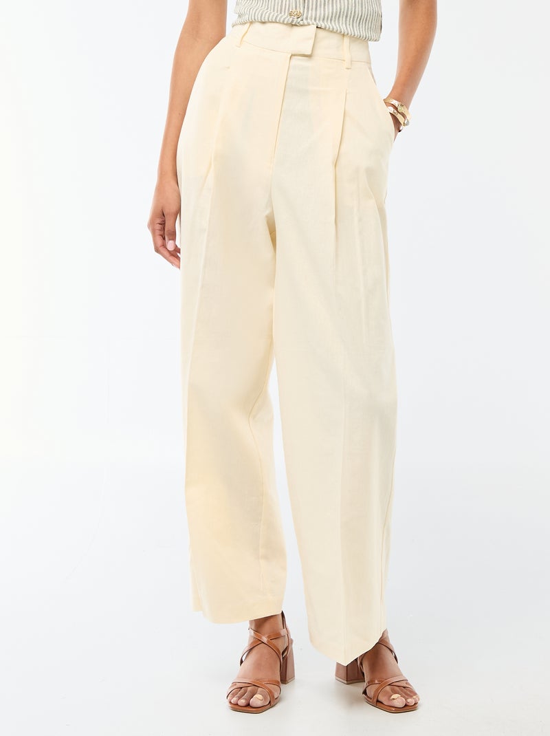 Pantalon large en lin femme Beige - Kiabi