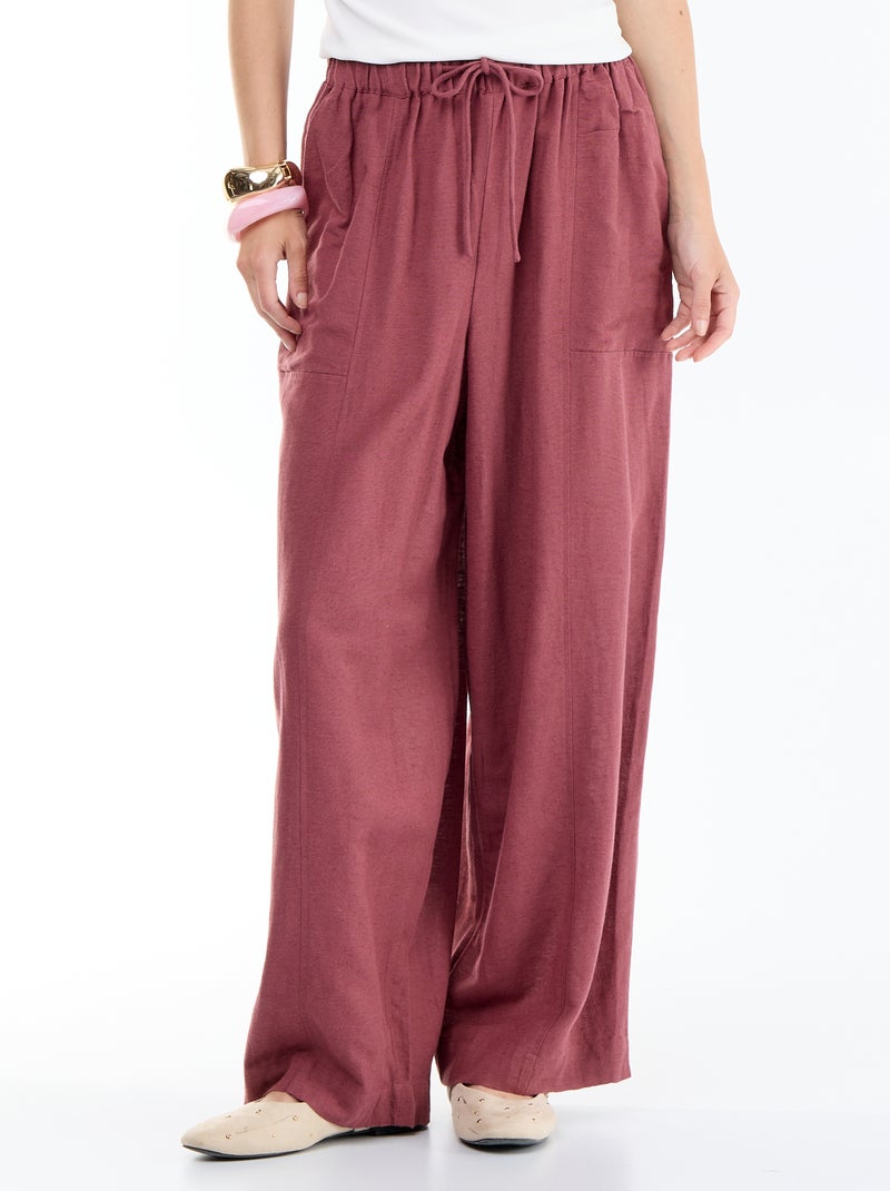 Pantalon large en lin femme Rose - Kiabi
