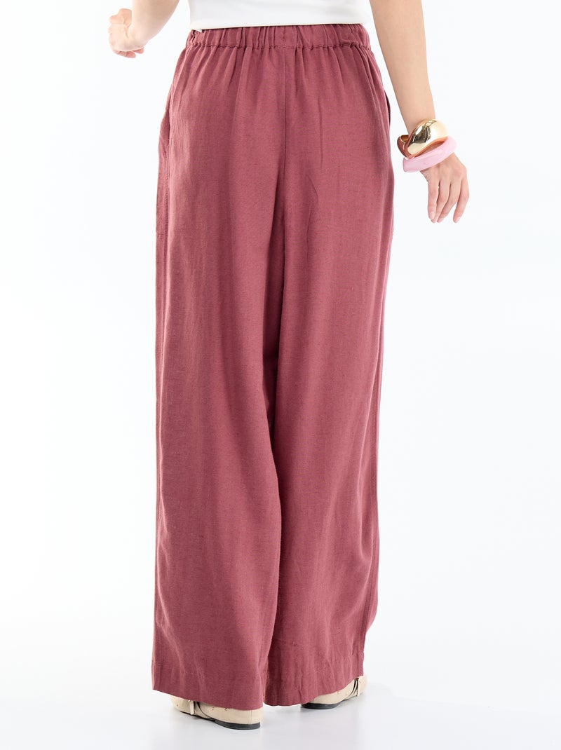 Pantalon large en lin femme Rose - Kiabi