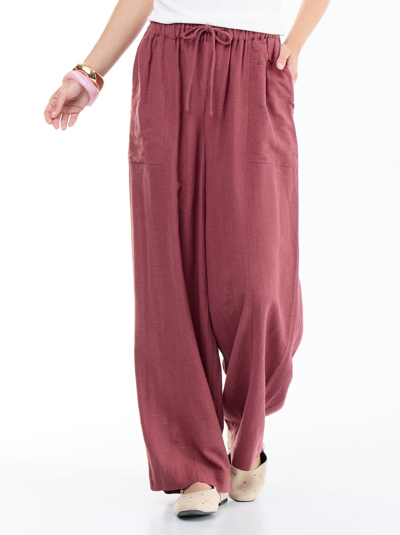 Pantalon large en lin femme Rose - Kiabi