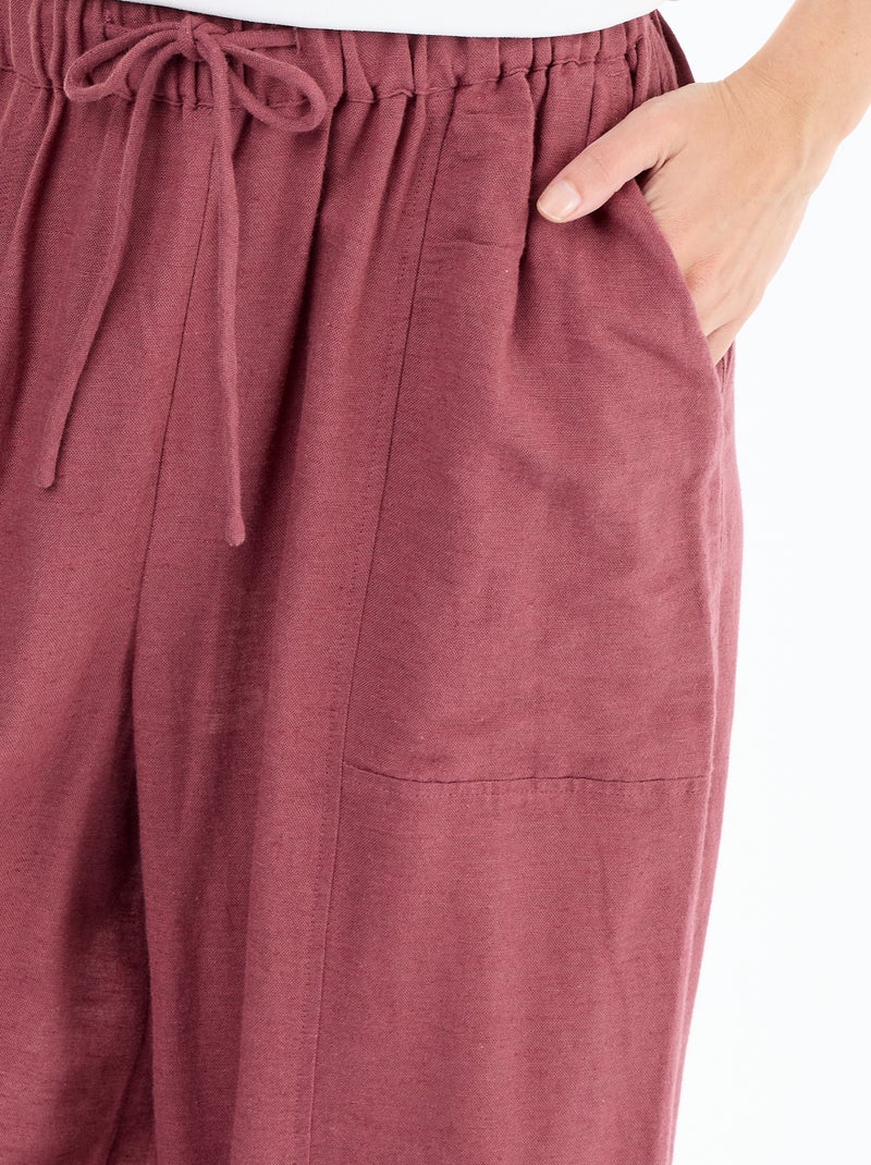 Pantalon large en lin femme Rose - Kiabi