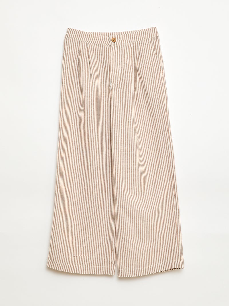 Pantalon large en lin mélangé Beige - Kiabi