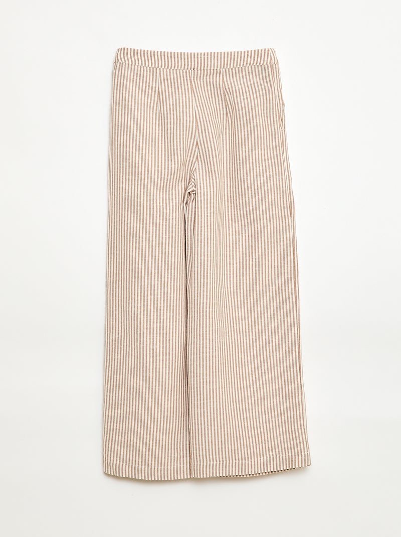 Pantalon large en lin mélangé Beige - Kiabi