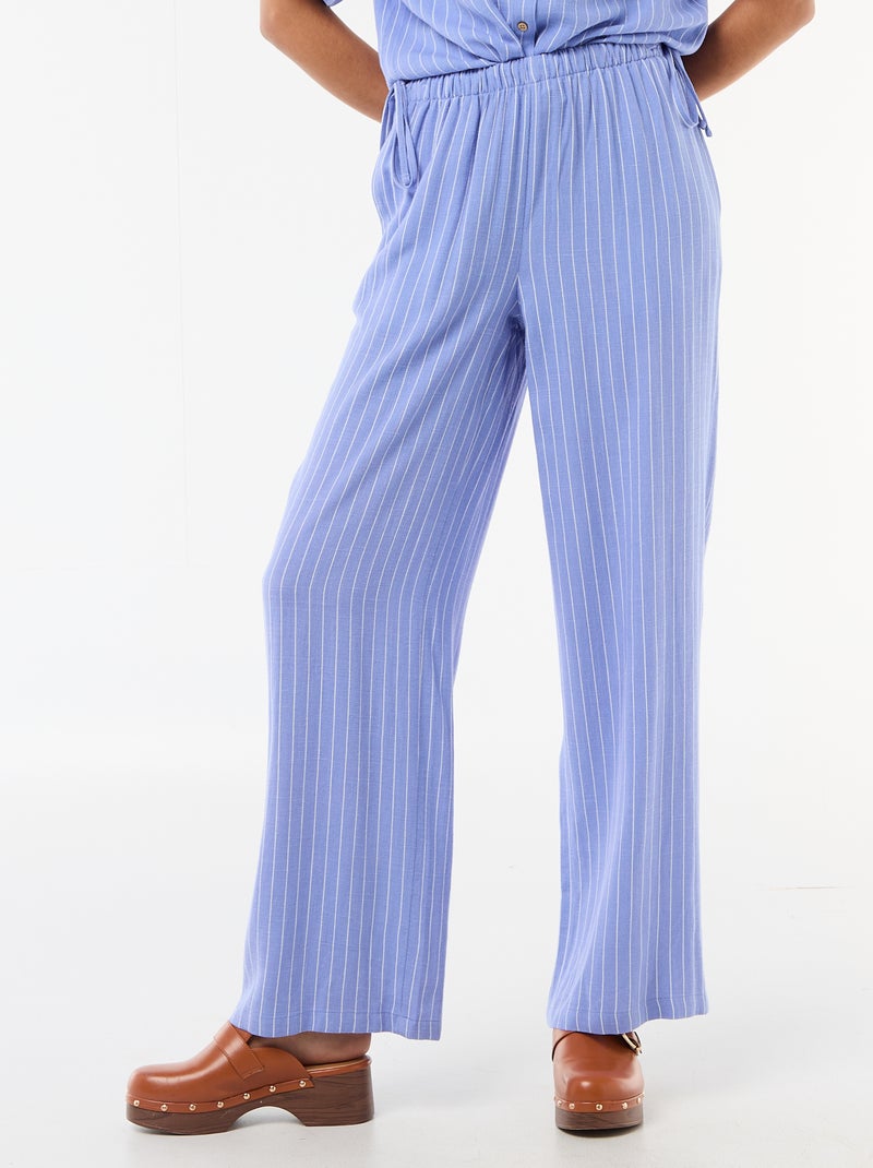 Pantalon large en lin mélangé Bleu - Kiabi