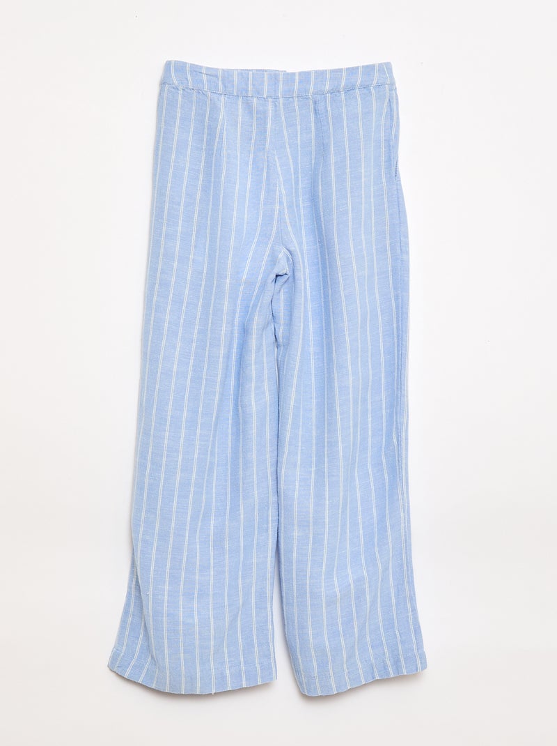Pantalon large en lin mélangé Bleu - Kiabi