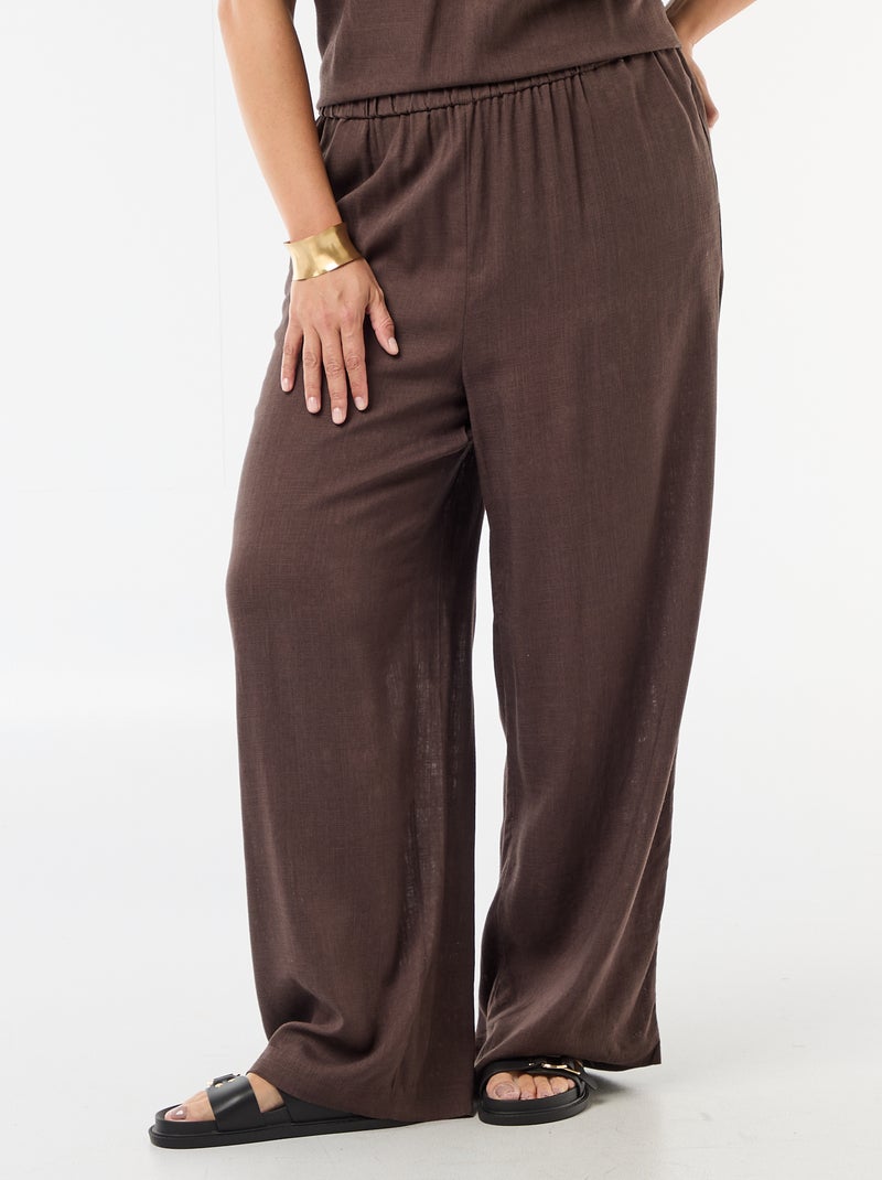 Pantalon large en lin mélangé Marron - Kiabi