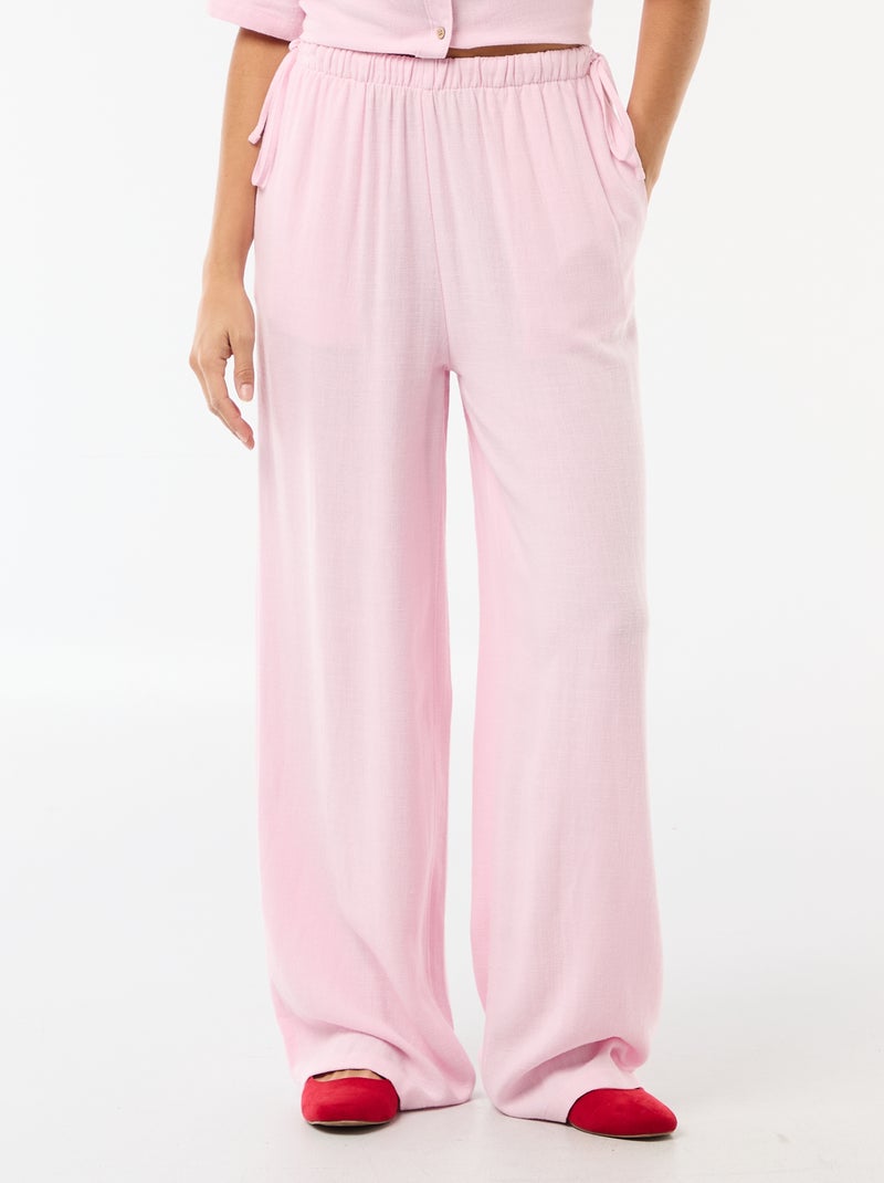 Pantalon large en lin mélangé Rose - Kiabi