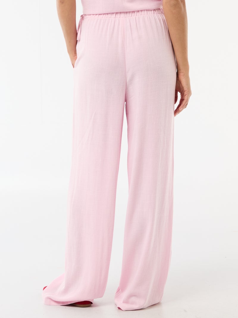 Pantalon large en lin mélangé Rose - Kiabi