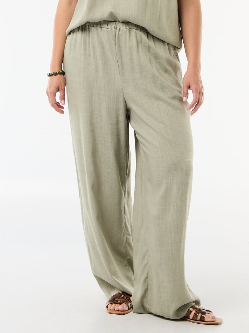 Pantalon large en lin mélangé Vert clair - Kiabi
