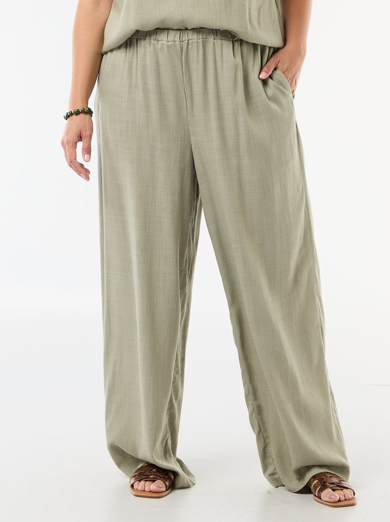 Pantalon large en lin mélangé Vert clair - Kiabi