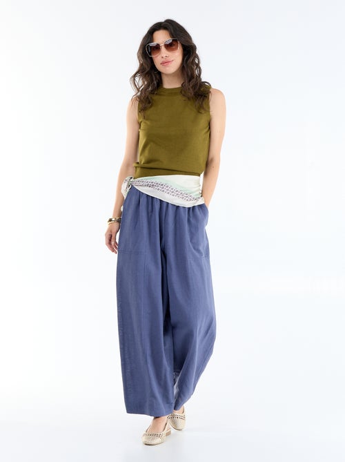 Pantalon large en lin taille haute femme - Kiabi