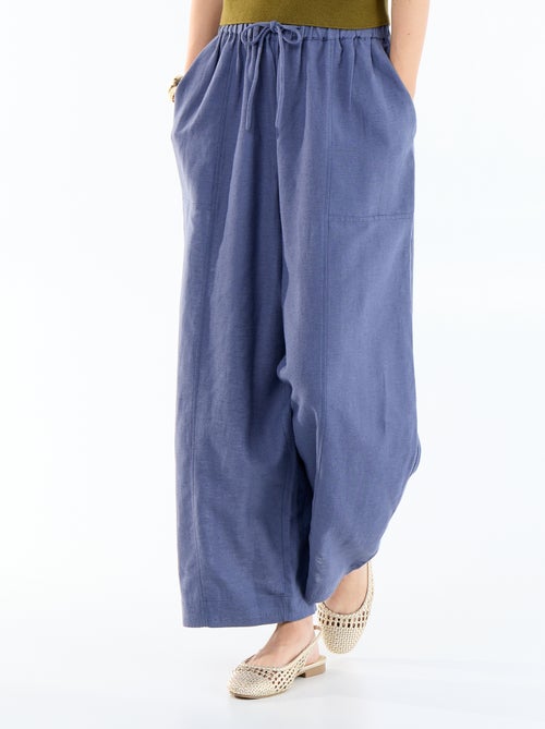 Pantalon large en lin taille haute femme - Kiabi