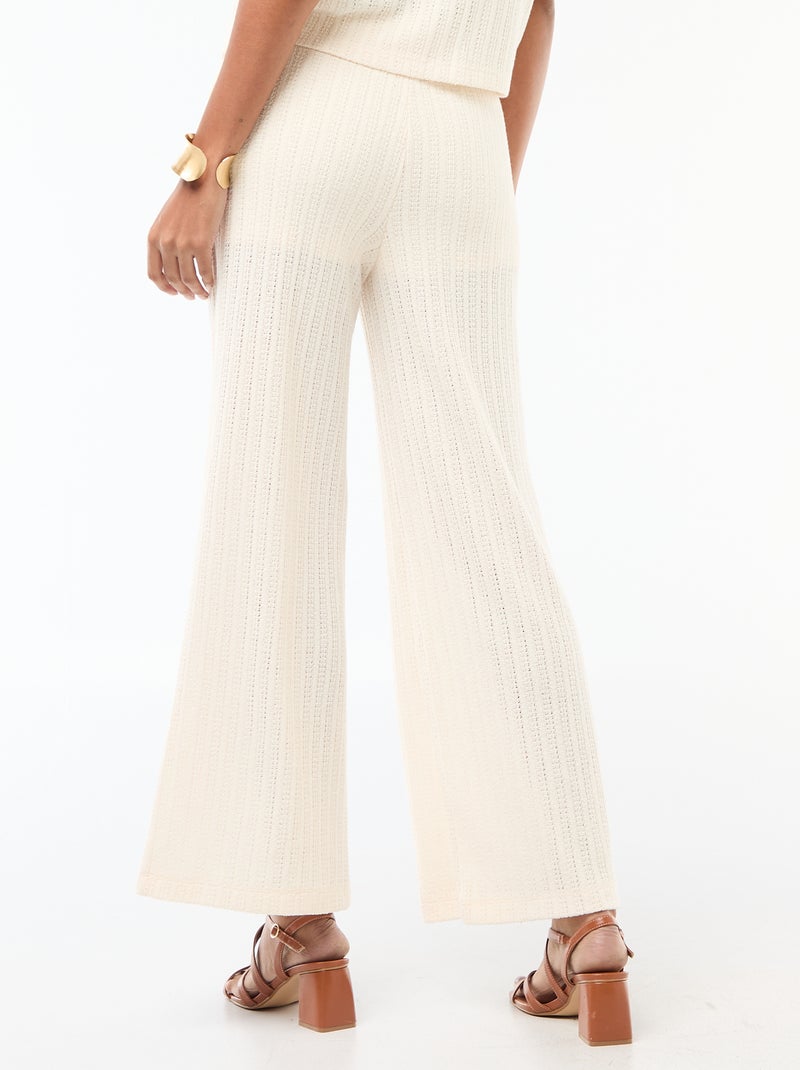Pantalon large en maille ajourée Blanc - Kiabi