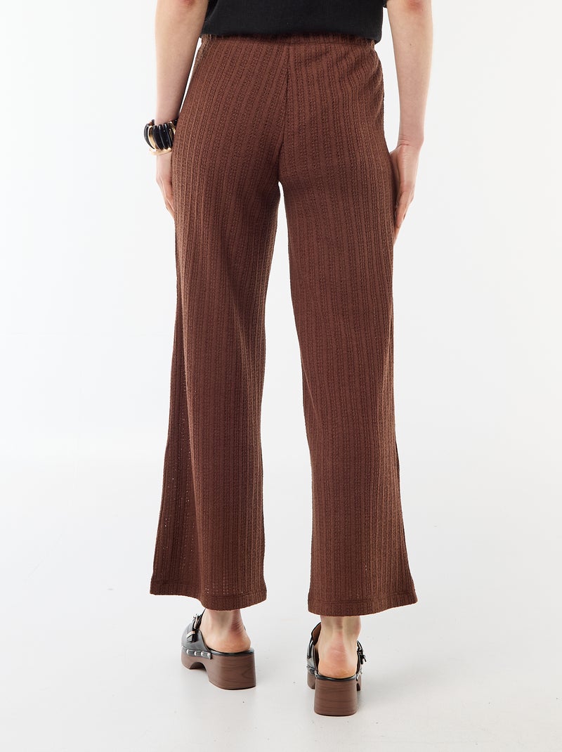 Pantalon large en maille ajourée Marron - Kiabi