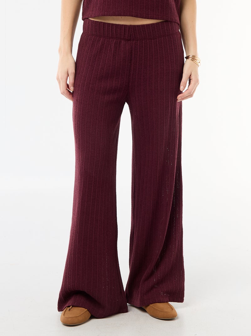 Pantalon large en maille ajourée Rouge - Kiabi
