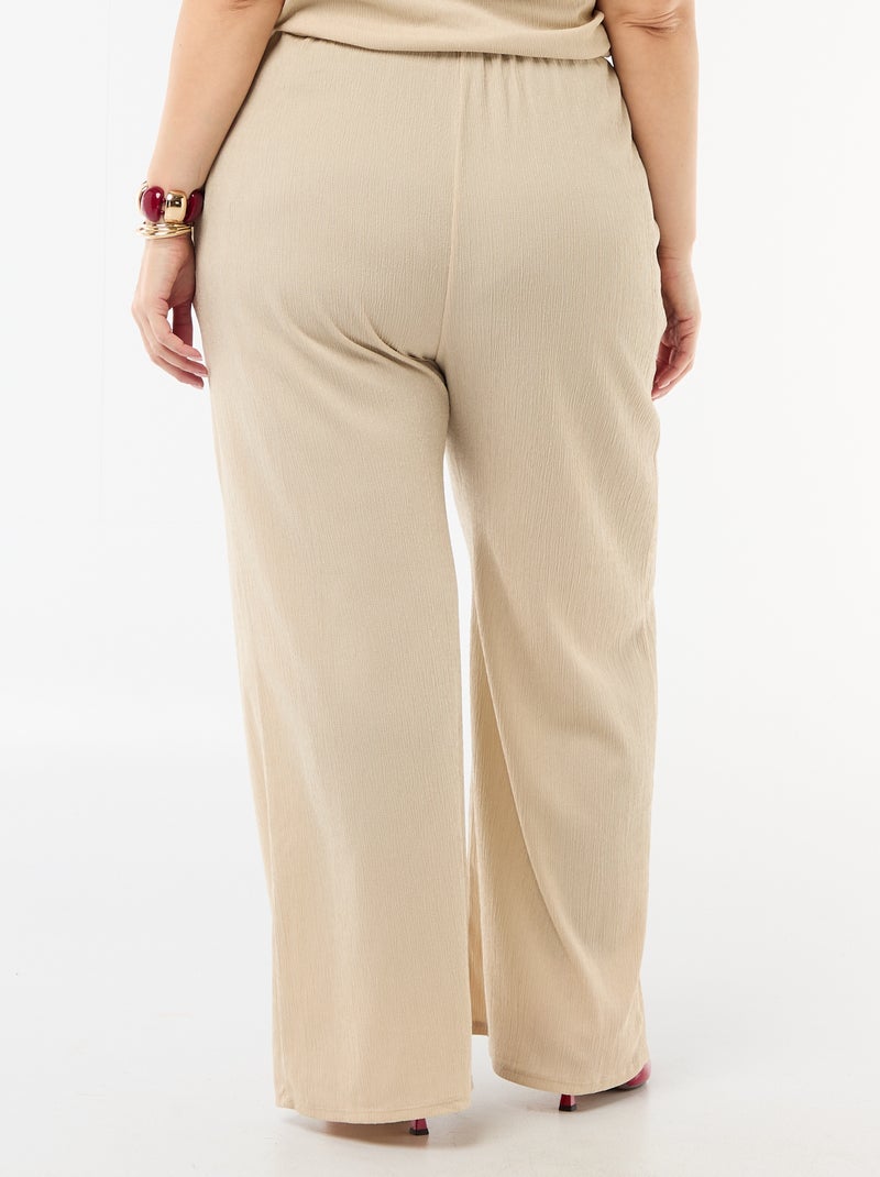 Pantalon large en maille crêpée Beige - Kiabi