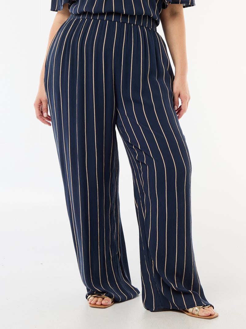 Pantalon large en maille crêpée Bleu - Kiabi