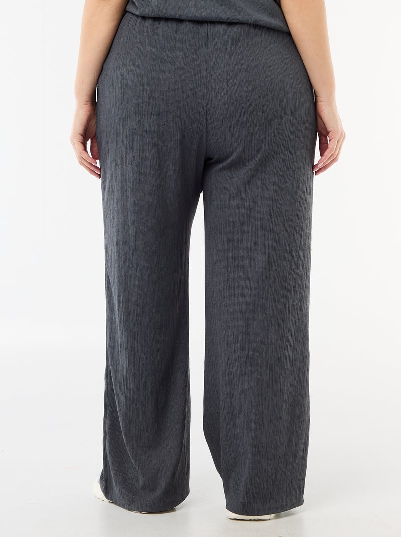 Pantalon large en maille crêpée Gris - Kiabi