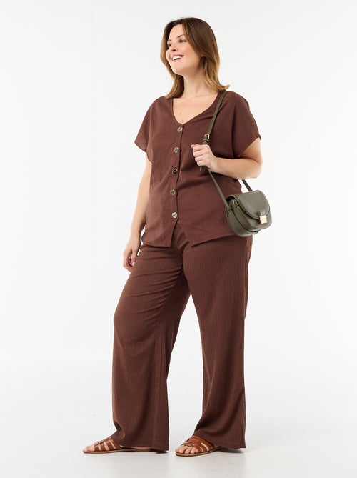 Pantalon large en maille crêpée - Kiabi